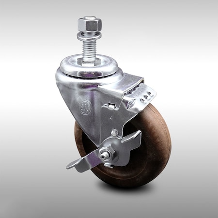 Service Caster 4 Inch SS High Temp Glass Filled Nylon 12mm Threaded Stem Caster with Brake SCC-SSTS20S414-GFNSHT-TLB-M1215